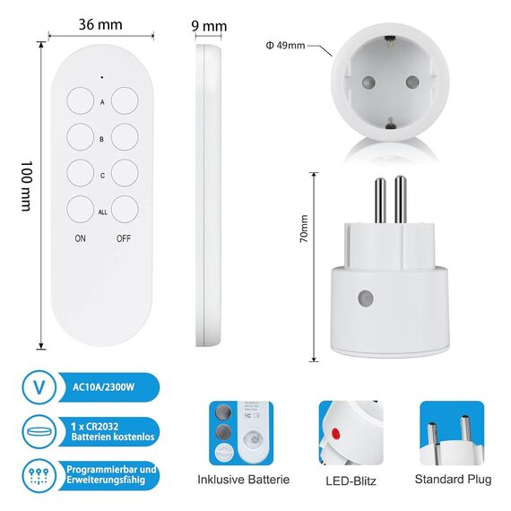 SURNICE Funksteckdosen mit Fernbedienung 4er set, 80m Reichweite, 10A 2300W Mini Funksteckdose, kompaktes programmierbares Steckdosen-Set, geeignet für Innendekorationen (Leuchten), Weihnachtsbaum