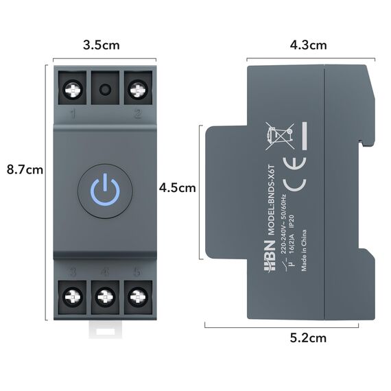 HBN Smart Life WIFI Hutschiene Schalter für Home Mit Energieüberwachung, Wireless Fernbedienung 16A, Timer Zeitschalter, Sprachsteuerung, 35 mm DIN-Schienenmontage