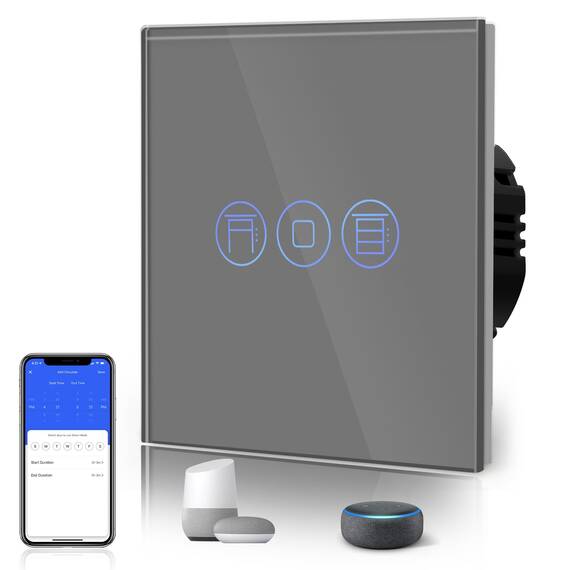 BSEED WLAN Rollladenschalter Smart Lichtschalter (Neutralleiter Erforderlich) Alexa und Google Home Work mit Tuya WIfI Schalter aus Glas Grau