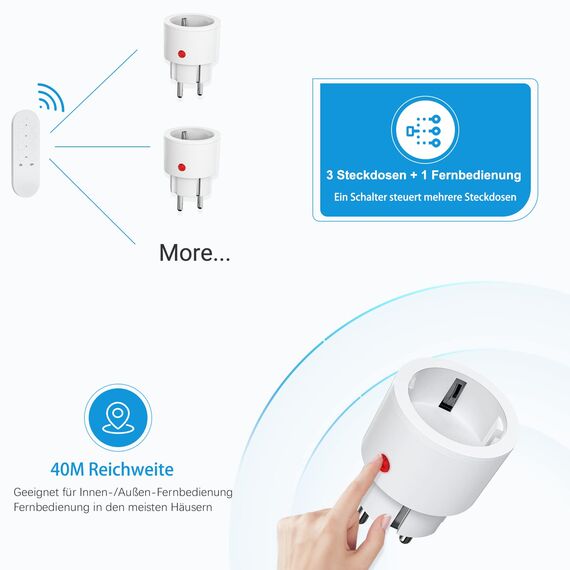 SURNICE Steckdosen mit Fernbedienung, 10A/2300W Steckdose, 40m lange Reichweite, Funksteckdosen mit Fern bedienung programmierbar(2T+5R)
