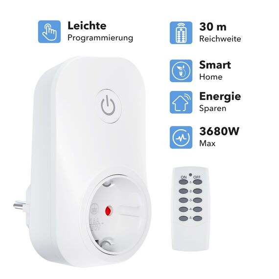 HBN Funksteckdosen Set aus 4 Funksteckdose mit 1 Fernbedienung, Ferngesteuerte Stecker für Weihnachtsschmuck, Haushaltsgeräte, Reichweite 30m, 3680 Watt / 16A, Weiß