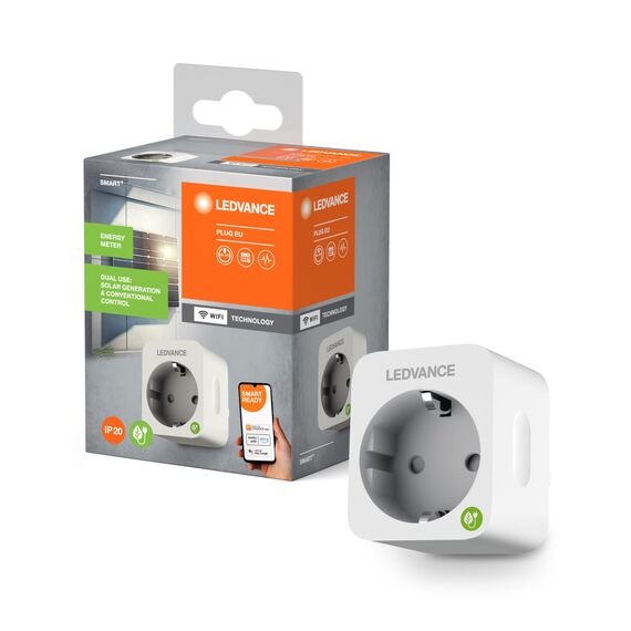 LEDVANCE Smarter WiFi Plug mit Energy Meter, misst sowohl Stromverbrauch als auch Energieerzeugung von Solaranlagen, integriert konventionelle Geräte ins Smart Home, steuerbar mit Alexa & Google