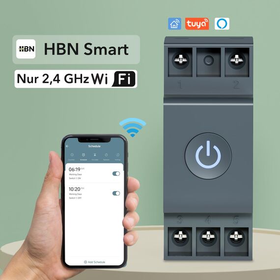 HBN Smart Life WIFI Hutschiene Schalter für Home Mit Energieüberwachung, Wireless Fernbedienung 16A, Timer Zeitschalter, Sprachsteuerung, 35 mm DIN-Schienenmontage