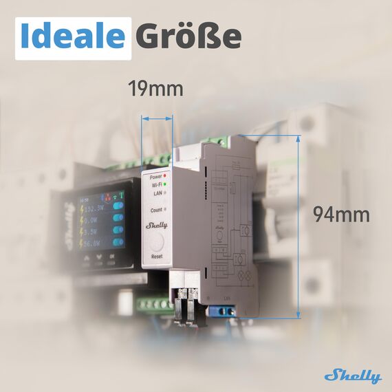 Shelly Pro EM 50A - WLAN & LAN Smart Energiezähler, 2 Kanäle auf 1 Phase, 2A Potentialfreie Kontakte, 4-Quadranten-Messung, Photovoltaik, IEC 62053-21, Kein Hub Erforderlich, Datenspeicherung