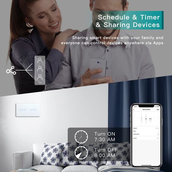 BSEED WiFi 1 Fach Dimmer mit 1 Fach Vorhangschalter-Touch-Schalter (Neutralleiter erforderlich) 1 Weg Tuya Alexa Google Glasscheibe Vorhangschalter Wandschalter Weiß