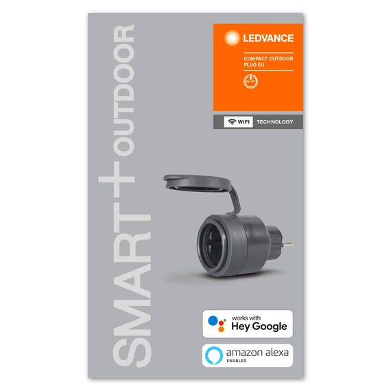 LEDVANCE Smarte Steckdose für Aussen mit WiFi Technologie im kompakten Design, zur Einbindung konventioneller Geräte ins Smart Home, steuerbar mit Alexa & Google, SMART+ OUTDOOR COMPACT PLUG, 4er-Pack