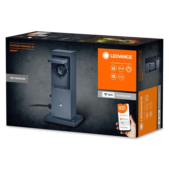 LEDVANCE SMART+ WiFi Outdoor Terminal EU mit integriertem Repeater & 2 Steckdosen, weiß, 230V, erweitert die WLAN-Zone im Freien, Kopplung von drahtlosen Geräten, App-steuerbar, 3 Jahre Garantie, IP44