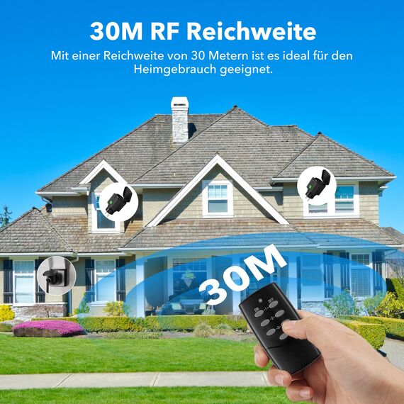 HBN Funksteckdosen mit fernbedienung Aussen, IP44 Wasserdicht Funkschalter Set - 2er Steckdosen mit Fernbedienung für Außenbereich, Garten, Terrasse, Balkon, Lichterkette, 3680W Schwarz