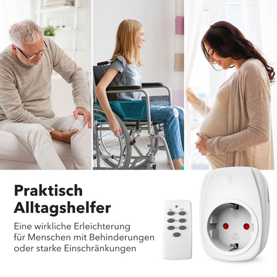 HBN 2X Funksteckdosen mit 1 Fernbedienung, 16A/3.680W Ferngesteuerte Stecker Set für Innen Weihnachtsdeko, Haushaltsgeräte, Reichweite 30m, Weiß