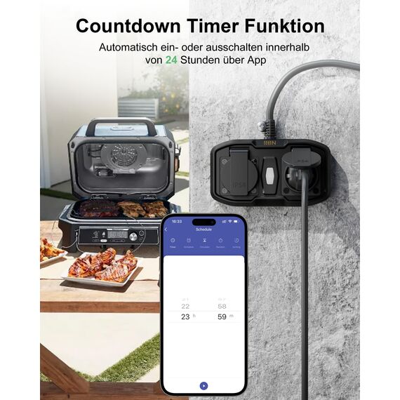 HBN WLAN Steckdose Outdoor mit 2 Ausgänge, 16A 3600W Smart Außensteckdose, IP54 Wasserdicht, Wifi Doppelsteckdose Außen, Kompatibel mit Alexa und Google Assistant, 1,5m Kabel