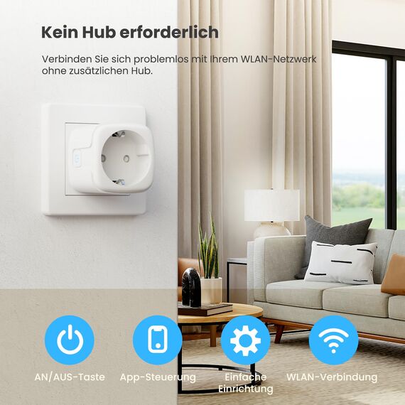 UPXNBOR Smart Steckdose, 16A Smart Home WLAN Steckdose mit Strommessung, Alexa Socket Funktioniert mit Alexa, Google Home, Timer & APP Fernzugriff, Kein Hub notwendig, Nur 2.4GHz WiFi (1er Pack)