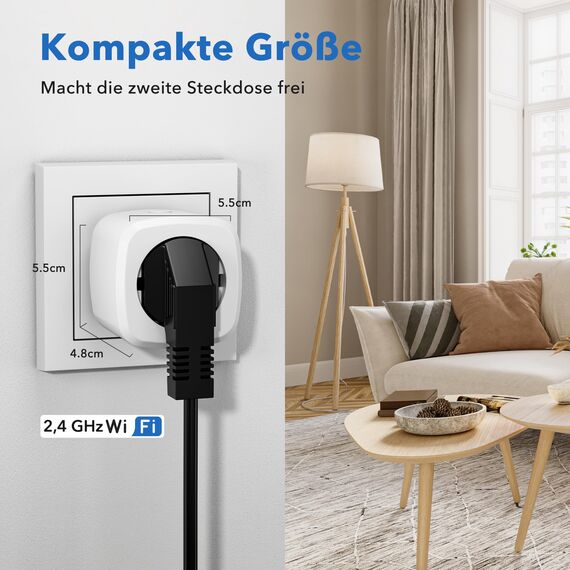 HBN Smart WLAN-Steckdose mit Verbrauchsmessung, 2er Set Smart Home WiFi Steckdose mit APP Intelligente Schaltsteckdose, 10A, Kompatibel mit Alexa & Google Home