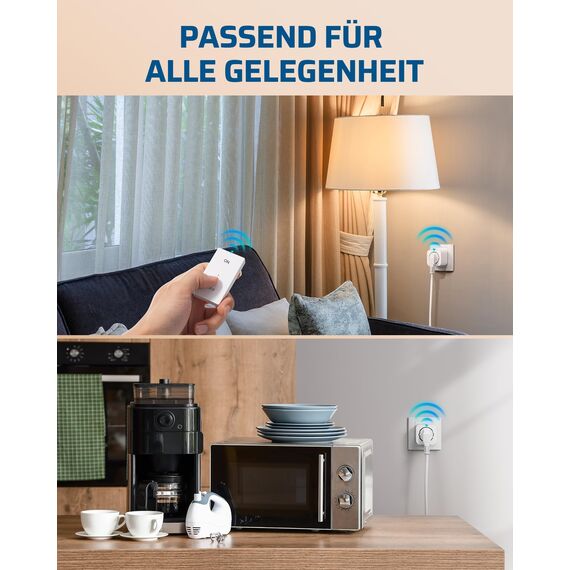 DEWENWILS Funksteckdosen mit Fernbedienung, 16A 3680W, Plug-In Ein/Aus Funk-Wandschalter, Kein Kabel Erforderlich, Erweiterbarer Lichtschalter für Feiertagsdeko, 30M Reichweite,Vorprogrammiert, Weiß