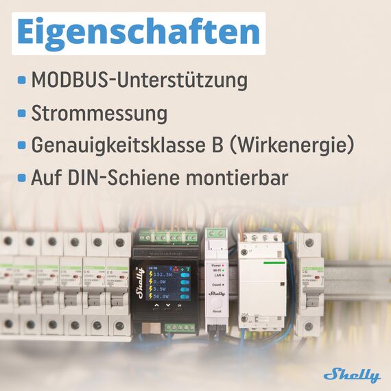 Shelly Pro EM 50A - WLAN & LAN Smart Energiezähler, 2 Kanäle auf 1 Phase, 2A Potentialfreie Kontakte, 4-Quadranten-Messung, Photovoltaik, IEC 62053-21, Kein Hub Erforderlich, Datenspeicherung