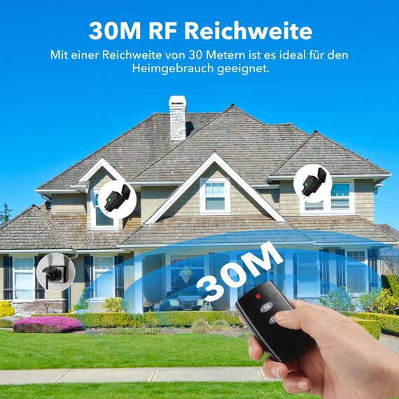 HBN Funksteckdose Aussen IP44 Wasserdicht - 1x Steckdose + 1x Fernbedienung, 3680 W, 30 m Reichweite Funksteckdosen mit Fernbedienung für Garten, Terrasse, Balkon & Outdoor Beleuchtung