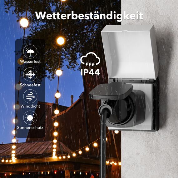 HBN Funksteckdosen mit fernbedienung Aussen, IP44 Wasserdicht Funkschalter Set - 2er Steckdosen mit Fernbedienung für Außenbereich, Garten, Terrasse, Balkon, Lichterkette, 3680W Schwarz