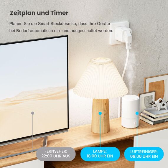 UPXNBOR Smart Steckdose, 16A Smart Home WLAN Steckdose mit Strommessung, Alexa Steckdose Funktioniert mit Alexa, Google Home, Timer & APP Fernzugriff, Kein Hub notwendig, Nur 2.4GHz WiFi (2er Pack)