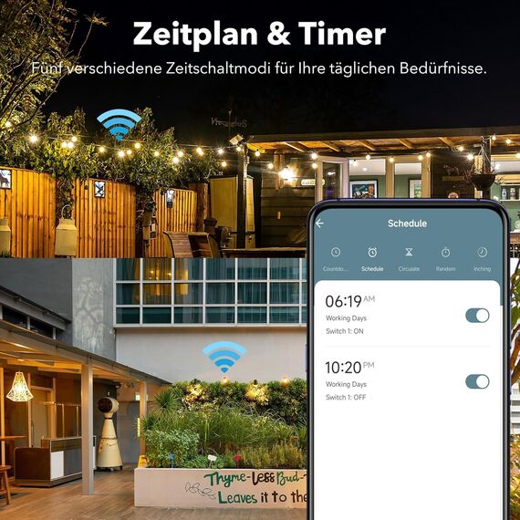 HBN WLAN Steckdose Outdoor 16A, Smart Home Zeitschaltuhr Aussenbereich mit App Steuerung, Sprachsteuerung, IP44 Alexa Außensteckdose, kompatibel mit Alexa & Google Home 2,4GHz, Schwarz