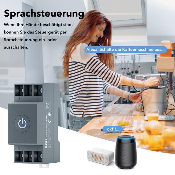 HBN Smart Life WIFI Hutschiene Schalter für Home Mit Energieüberwachung, Wireless Fernbedienung 16A, Timer Zeitschalter, Sprachsteuerung, 35 mm DIN-Schienenmontage