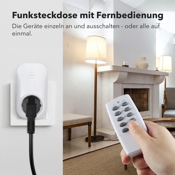 HBN Funksteckdosen Set aus 4 Funksteckdose mit 1 Fernbedienung, Ferngesteuerte Stecker für Weihnachtsschmuck, Haushaltsgeräte, Reichweite 30m, 3680 Watt / 16A, Weiß