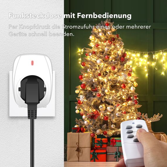 HBN 2X Funksteckdosen mit 1 Fernbedienung, 16A/3.680W Ferngesteuerte Stecker Set für Innen Weihnachtsdeko, Haushaltsgeräte, Reichweite 30m, Weiß