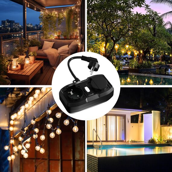 HBN WLAN Steckdose Outdoor mit 2 Ausgänge, 16A 3600W Smart Außensteckdose, IP54 Wasserdicht, Wifi Doppelsteckdose Außen, Kompatibel mit Alexa und Google Assistant, 1,5m Kabel