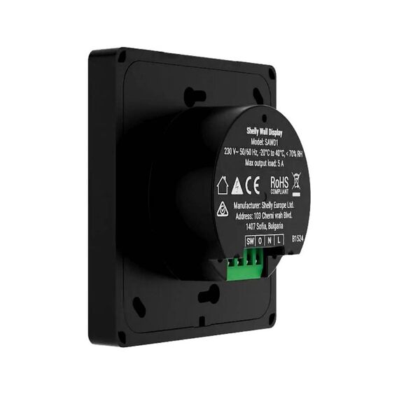 Shelly Wall Display Schwarz + Blu H&T Schwarz (Bundle), WLAN-Smart-Home-Bedienfeld, Thermostat, Integriertes 5A-Relais, Neutralleiter Erforderlich, Umweltdaten, Steuerzentrale, Alexa & Google Home