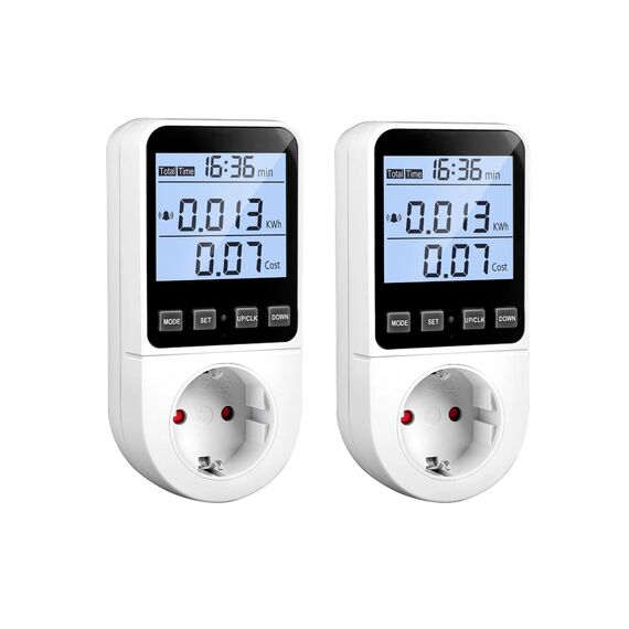 2 Stück Strommessgerät 8 Modi, Stromzähler für Steckdose Energiekostenmessgerät Stromverbrauchsmesser Wattmeter Kwh Zähler Energiezähler, Leistungsmesser mit Hintergrundbeleuchtung