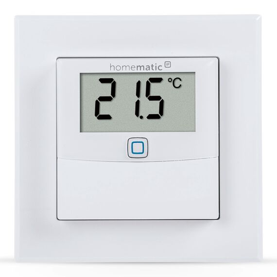 Homematic IP Temperatur- und Luftfeuchtigkeitssensor mit Display – innen, Smart Home, steuert Heizkörper/Fußbodenheizung per App, Alexa, Google Home, Temperaturmessung, Energie sparen, 150180A0