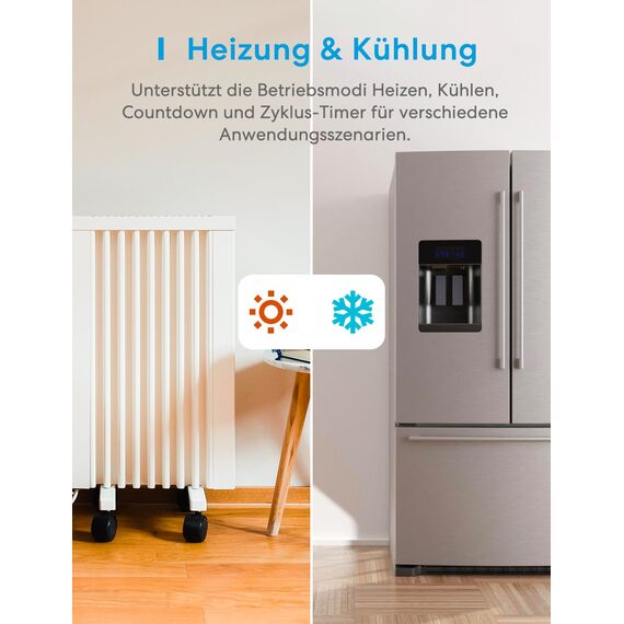 Meross Smart Thermostat Steckdose für HomeKit Digital WLAN Temperaturregler WiFi Heizungsthermostat Steckdose mit Fühler für Heizung und Kühlung 16 A, 2,4GHz, Weiß