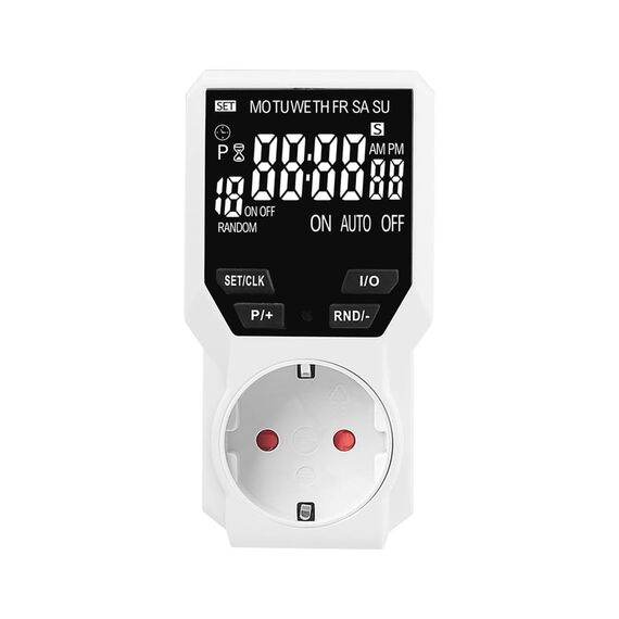 Offgridtec Digitaler Timer-Steckdosenadapter mit LCD-Display, Schuko-Stecker-Timer mit 18 konfigurierbaren Programmen, Zufalls- & Countdown-Modus, manueller/automatischer Steuerung, 230V 16A 3680W