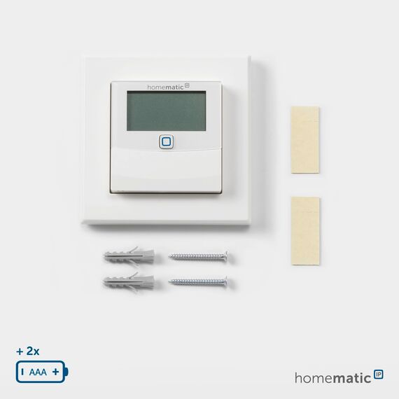 Homematic IP Temperatur- und Luftfeuchtigkeitssensor mit Display – innen, Smart Home, steuert Heizkörper/Fußbodenheizung per App, Alexa, Google Home, Temperaturmessung, Energie sparen, 150180A0