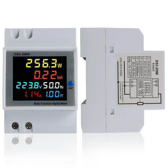 BOSYTRO Stromzähler Hutschiene 1 Phasig, LCD Digitaler Energiezähler AC40-300V 100A 6 in 1 Multifunktionaler Wechselstromzähler KWh Zähler, Amperemeter Voltmeter DIN, Geschlossenem Typ CT