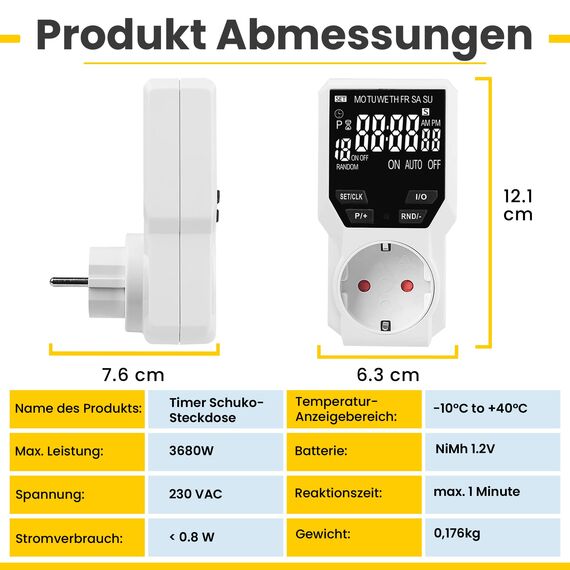 Offgridtec Digitaler Timer-Steckdosenadapter mit LCD-Display, Schuko-Stecker-Timer mit 18 konfigurierbaren Programmen, Zufalls- & Countdown-Modus, manueller/automatischer Steuerung, 230V 16A 3680W