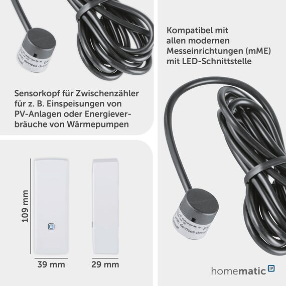 Homematic IP Smart Home Schnittstelle für digitale Stromzähler, Energieschnittstelle, Energie messen und Kosten sparen, Stromverbrauch mit App überwachen, Smart Home automatisieren, 160256A0