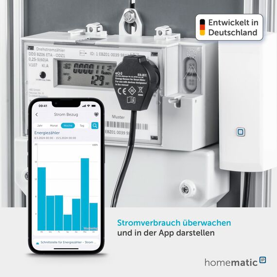 Homematic IP Smart Home Schnittstelle für Smart Meter und Haushaltszähler, Energieschnittstelle, Ernegie messen und Kosten sparen, Strom mit App überwachen, Smart Home automatisieren, 159672A0