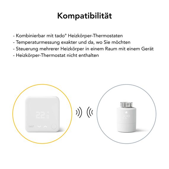 tado° Funk-Temperatursensor – Wifi Zusatzprodukt für smarte Heizkörperthermostate – digitale Raumtemperaturmessung für optimale Heizkörpersteuerung per App – einfache Installation – Heizkosten sparen