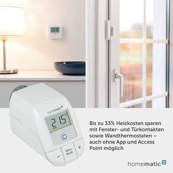 Homematic IP Smart Home Heizkörperthermostat – Basic, digitaler Thermostat Heizung, Steuerung per App, Alexa, Google Assistant, einfache Installation, Energie sparen, 153412A0