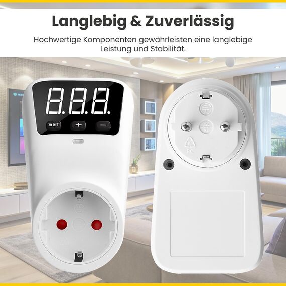Offgridtec Überspannungsschutz Schuko Adapter 16A 3680W, Einstellbarer 170–265V Spannungsschutz, LCD-Display, Automatische Über-/Unterspannung Abschaltung, Intelligenter Neustartverzögerung