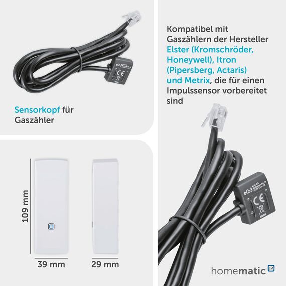 Homematic IP Smart Home Schnittstelle für Gaszähler, Ernegie messen und Kosten sparen, Gasverbrauch mit App überwachen, Smart Home automatisieren, 160253A0A