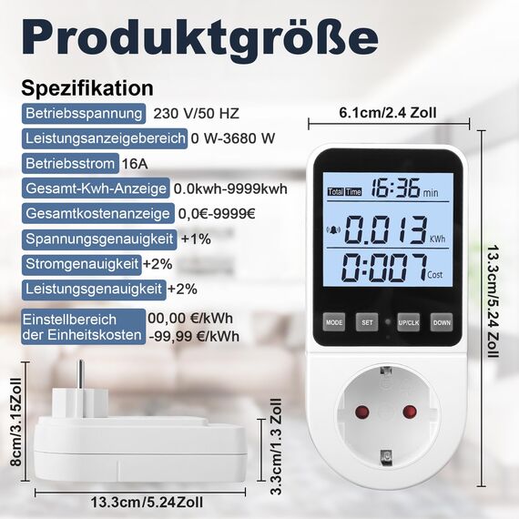 2 Stück Strommessgerät 8 Modi, Stromzähler für Steckdose Energiekostenmessgerät Stromverbrauchsmesser Wattmeter Kwh Zähler Energiezähler, Leistungsmesser mit Hintergrundbeleuchtung