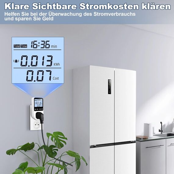 Stromzähler für Steckdose 8 Modi, Strommessgerät Energiekostenmessgerät Stromverbrauchsmesser Watt Messgerät Kwh Zähler mit Nutzungszeit, Leistungsmesser mit Hintergrundbeleuchtung