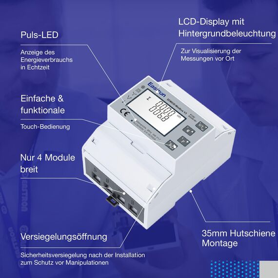 Eastron SDM630Modbus-V3 Drehstromzähler digitaler Stromzähler für Hutschiene, Multifunktional, Bidirektional mit 2x S0, RS485 Modbus-RTU