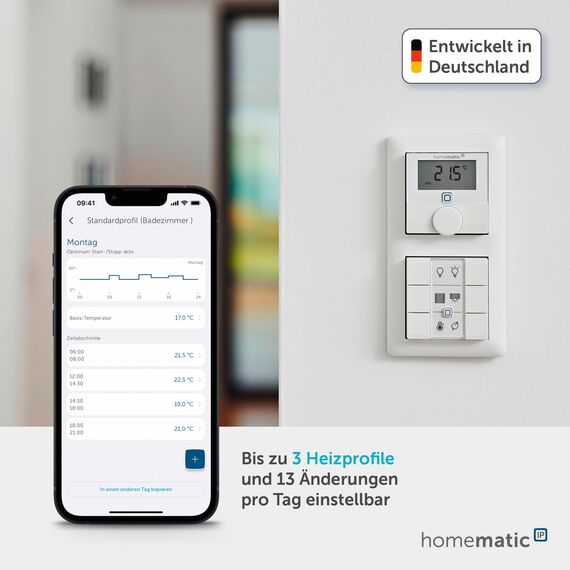 Homematic IP Wandthermostat mit Luftfeuchtigkeitssensor, Smart Home, digitales Thermostat Heizkörper/Fußbodenheizung mit App, Alexa, Google Home, Temperaturmessung, Energie sparen, 156669A0