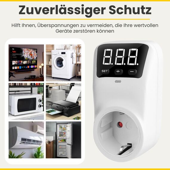 Offgridtec Überspannungsschutz Schuko Adapter 16A 3680W, Einstellbarer 170–265V Spannungsschutz, LCD-Display, Automatische Über-/Unterspannung Abschaltung, Intelligenter Neustartverzögerung