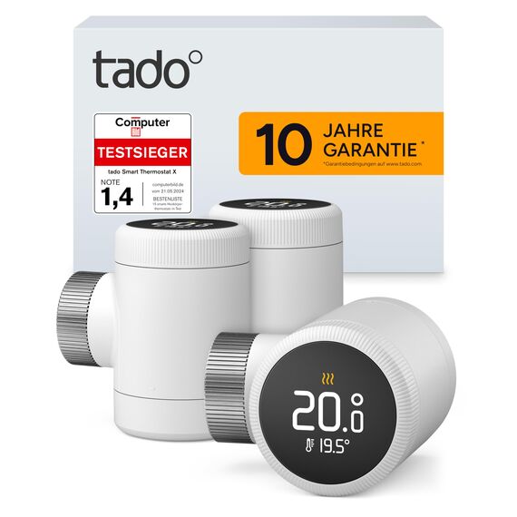 tado Smartes Heizkörperthermostat X – Trio Pack, Heizungssteuerung per App und Smart Speaker (Alexa, Siri, Google Assistant), Energie sparen, DIY Installation