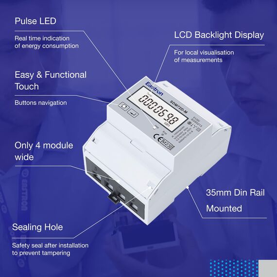 3-Phasen Zweirichtungs-Drehstromzähler [SDM72DM-V2] mit RS485 Modbus, S0-Impulsausgang und LCD-Display für präzises Import - Export - Leistungsmonitoring