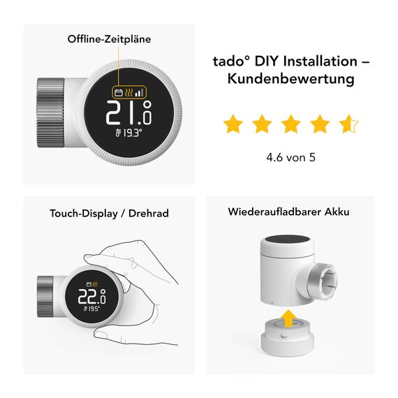 tado Smartes Heizkörperthermostat X – Trio Pack, Heizungssteuerung per App und Smart Speaker (Alexa, Siri, Google Assistant), Energie sparen, DIY Installation