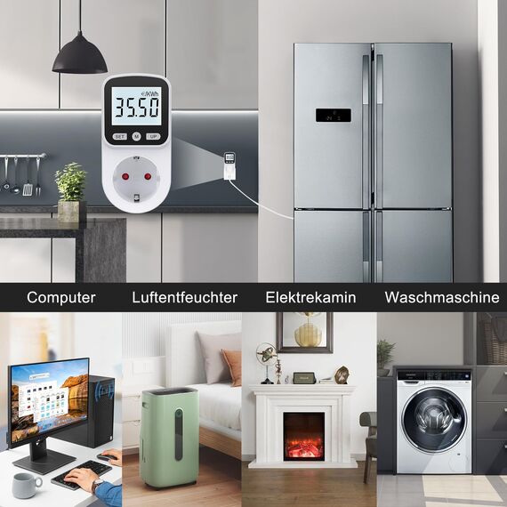Stromzähler für Steckdose Stromverbrauchsmesser Steckdose 8 Modi, Strommessgerät Steckdose Energiekostenmessgerät Hintergrundbeleuchtung Großes LCD KWH Watt Energiemessgerät Leistungsmesser Steckdose