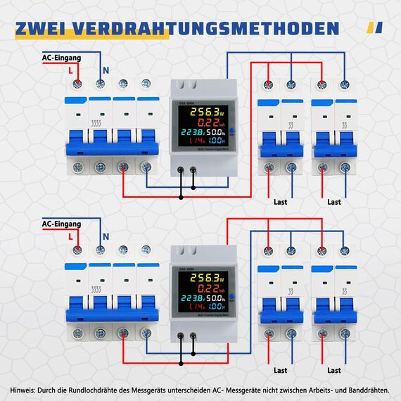 BOSYTRO Stromzähler Hutschiene 1 Phasig, LCD Digitaler Energiezähler AC40-300V 100A 6 in 1 Multifunktionaler Wechselstromzähler KWh Zähler, Amperemeter Voltmeter DIN, Geschlossenem Typ CT
